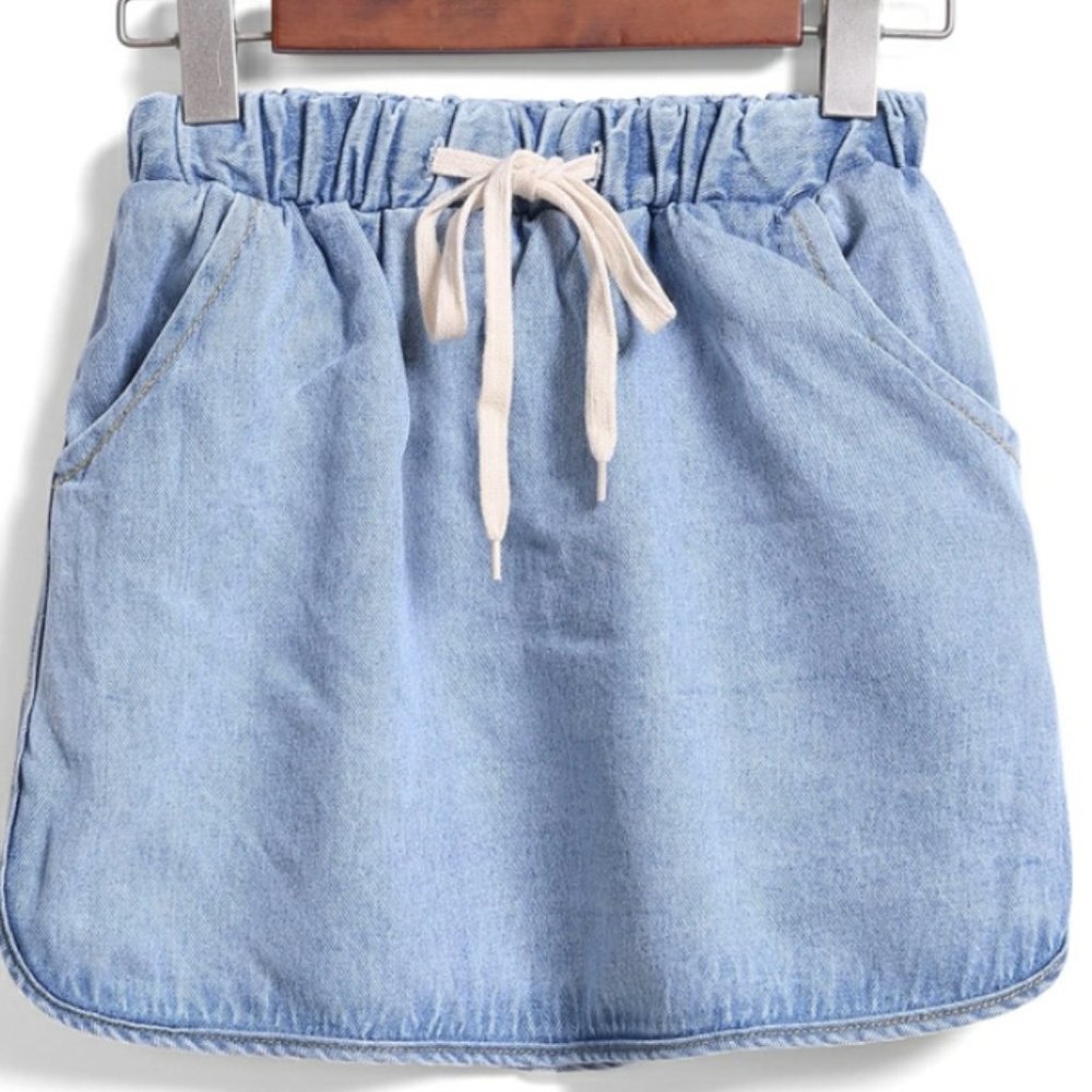 DRAWSTRING WAIST DENIM SKIRT